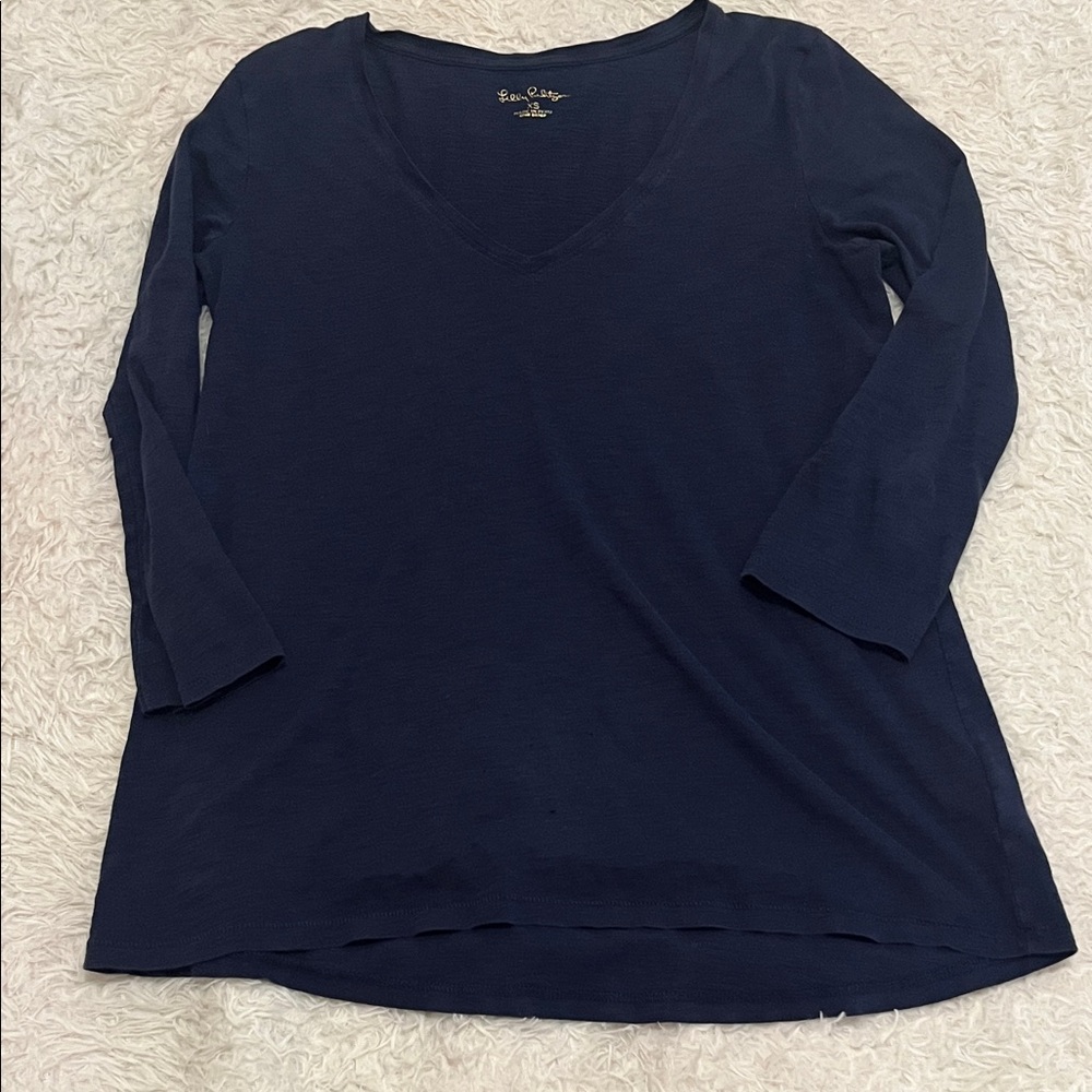 Lilly Pulitzer Navy V-Neck Long Sleeve Top